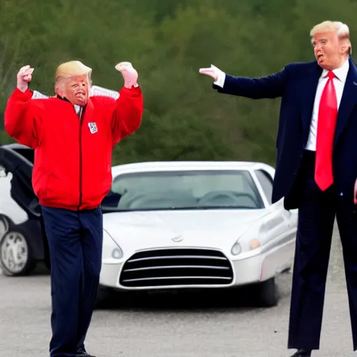 Image similar to donald trump throwing balls at cars