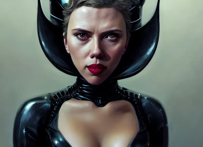 Image similar to highly detailed portrait of scarlett johansson as catwoman, stephen bliss, unreal engine, art by greg rutkowski, loish, rhads, ferdinand knab, makoto shinkai and lois van baarle, ilya kuvshinov, rossdraws, tom bagshaw, global illumination, radiant light, detailed and intricate environment