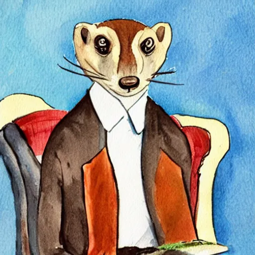 Image similar to A weasel lawyer, watercolor style