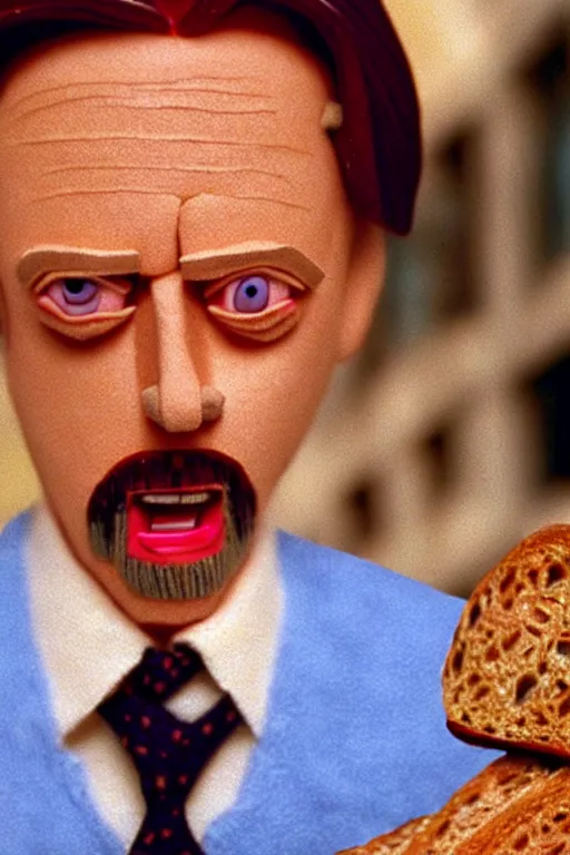 Image similar to film still of steve buscemi made out of bread in the royal tenenbaums, 4 k