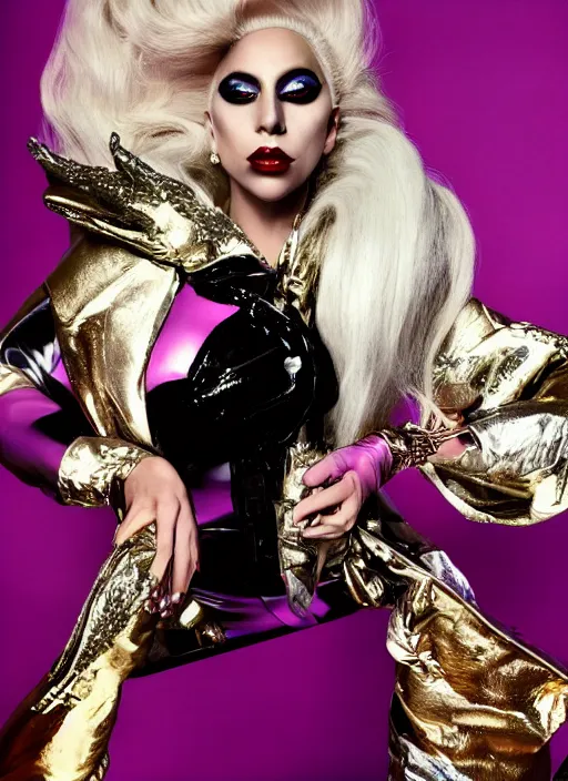 Image similar to lady gaga styled by nick knight posing ,drag themed, vogue magazine, Highly realistic. High resolution. Highly detailed. Dramatic. 8k.4k.