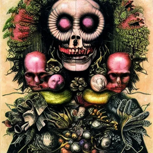 Image similar to post - punk new age album cover, magic, apocalypse, psychedelic, black white pink, magic, giger h. r., giuseppe arcimboldo