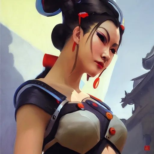 Image similar to greg manchess portrait painting of 草 薙 素 子 as overwatch character, medium shot, asymmetrical, profile picture, organic painting, sunny day, matte painting, bold shapes, hard edges, street art, trending on artstation, by huang guangjian and gil elvgren and sachin teng