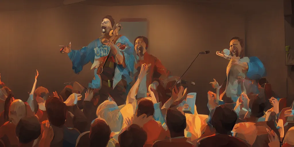 Image similar to a highly detailed digital painting of a king singing karaoke, artstation