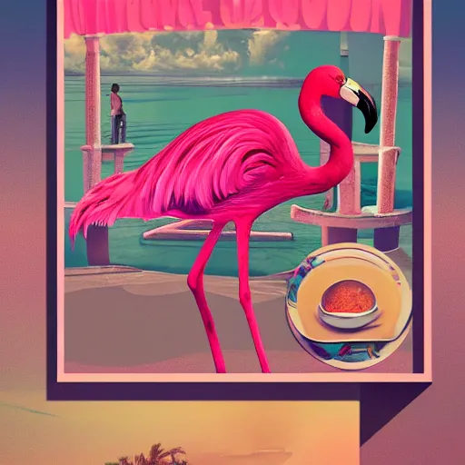 Prompt: the flamingo cafe by william maranci, plunderphonic collage album cover artstation behance hd unsplash contest winner