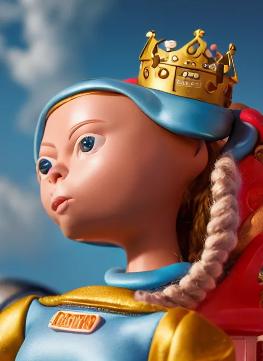 Prompt: closeup face profile portrait of tin toy greta thunberg as an astronaut princess wearing a crown eating cakes, bikini, depth of field, zeiss lens, detailed, symmetrical, centered, fashion photoshoot, by nicoletta ceccoli, mark ryden, lostfish, breathtaking, 8 k resolution, extremely detailed, beautiful, establishing shot, artistic, hyperrealistic, octane render