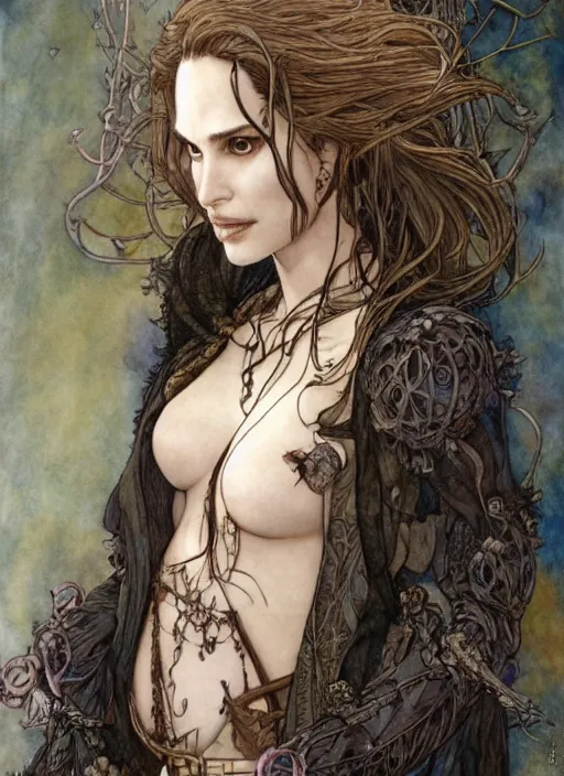 Image similar to realistic detailed painting of Natalie Portman by yoshitaka amano david mack and rebecca guay and arthur rackham and james jean, Neo-Gothic, gothic, rich deep colors