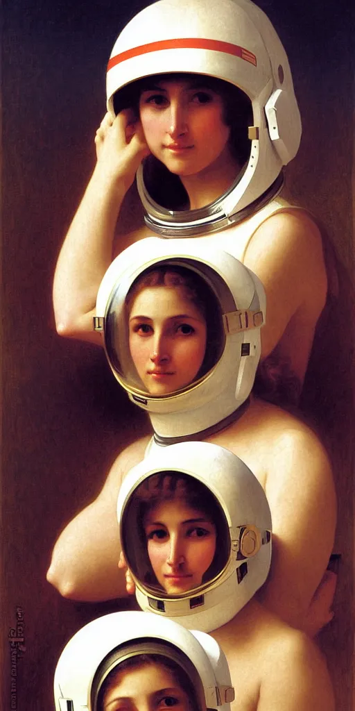 Prompt: portrait of a woman in astronaut helmets an ancient human species, by bouguereau