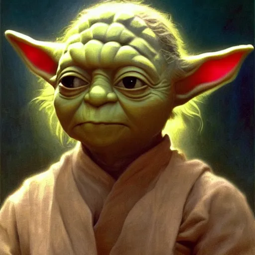 Prompt: Painting of Yoda. Art by william adolphe bouguereau. During golden hour. Extremely detailed. Beautiful. 4K. Award winning.