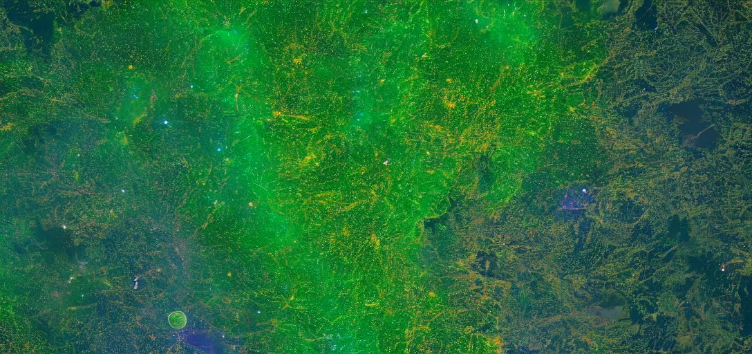 Prompt: nasa photo of the amazon forest made of plastic bags of different colors, in a real space photography, super detailed image, trending on artstation, moody, cinematic, 8 k, volumetric lighting
