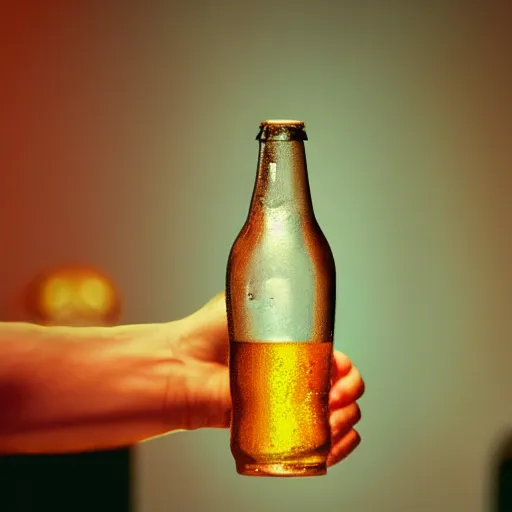Prompt: close up photo of a beer bottle being poured into a glass, in a dim lit room, ultra realistic, cinematic lighting, ray tracing, ultra detailed, award winning photography, trending on artstation