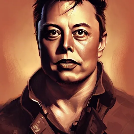 Prompt: portrait of a communist elon musk, epic, tragic, military art, fantasy, dieselpunk, hd shot, digital portrait, beautiful, artstation, comic style, by artgerm, guy denning, jakub rozalski, magali villeneuve and charlie bowater