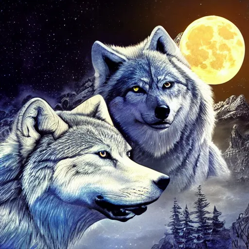 Image similar to a diamond wolf in front of full moon, fantasy art, high definition