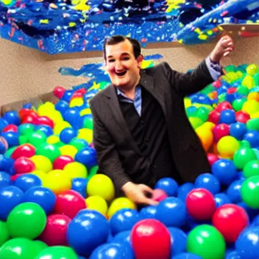 Prompt: Ted Cruz stuck inside a ball pit