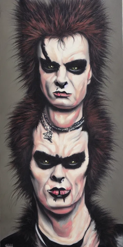 Image similar to cat sid vicious punk glam goth, oil - paint style