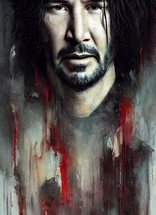 Image similar to grandiose epic portrait of keanu reeves detailed painting, modern arstation style, 4 k, greg rutkowski, magalie villeneuve