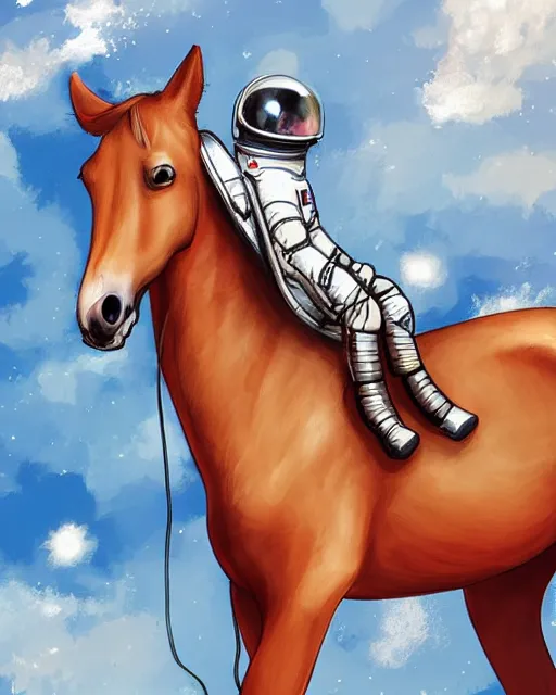 Image similar to horse sitting on top of astronaut, artstation