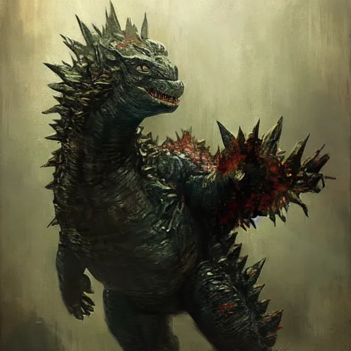 Image similar to heisei era godzilla painted by jeremy mann