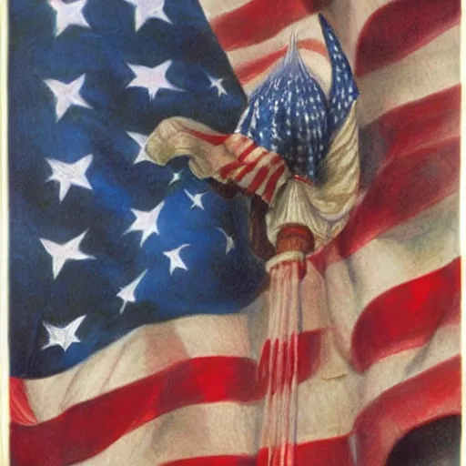 Image similar to the United States of Gnomerica independence day party, illustration by Alan Lee