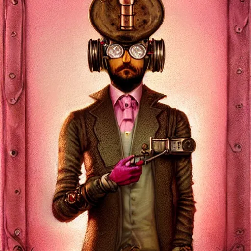 Prompt: steampunk surgeon with intricate eyeglasses, pink and gold, by Anato Finnstark, Tom Bagshaw, Brom