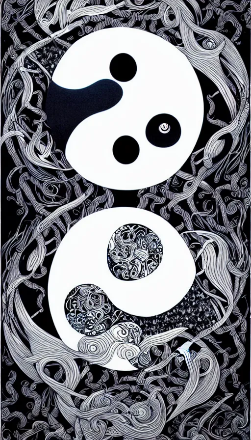 Prompt: Abstract representation of ying Yang concept, by james jean,