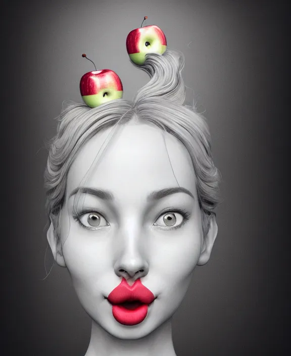 Prompt: cute anthropomorphic apple by charlie bowater and anna dittmann and artgerm and clemens ascher, portrait, intricate, elegant, silver mist, product shot, macro, symmetrical face, highly detailed, dramatic lighting, sharp focus, octane render, trending on artstation, artstationhd, artstationhq, unreal engine, 4 k, 8 k