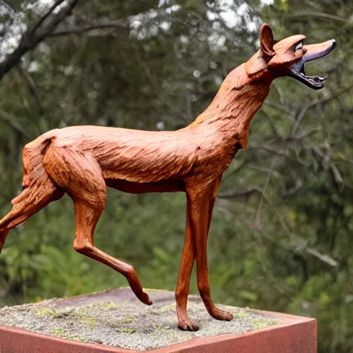 Prompt: bronze statue of red maned wolf