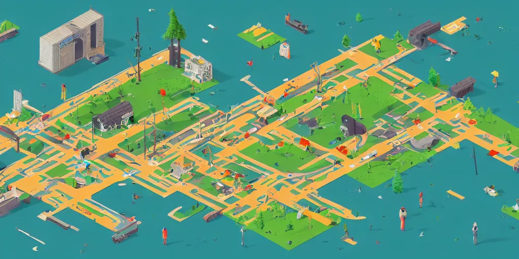 Image similar to isometric map, simon stalenhag, very coherent, 4 k,