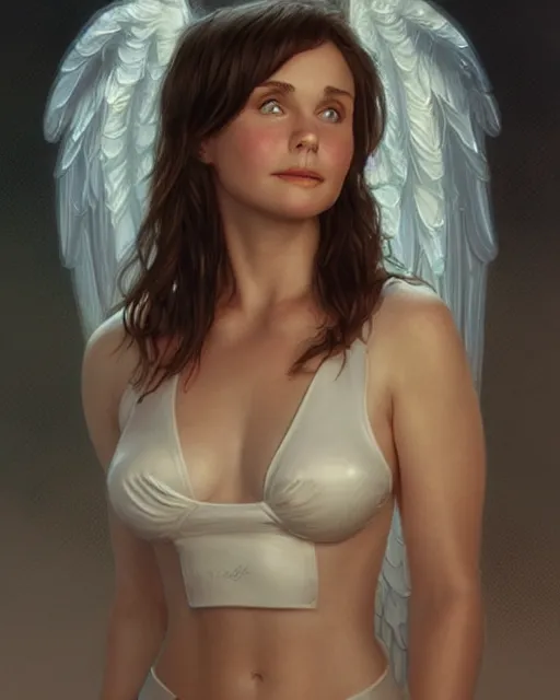 Prompt: cute young slightly chubby courtney cox as a heavenly angel, anatomy, bathed in light, highly detailed, photorealistic, artstation, smooth, sharp focus, illustration, unreal engine 5, 8 k, art by artgerm and greg rutkowski and edgar maxence