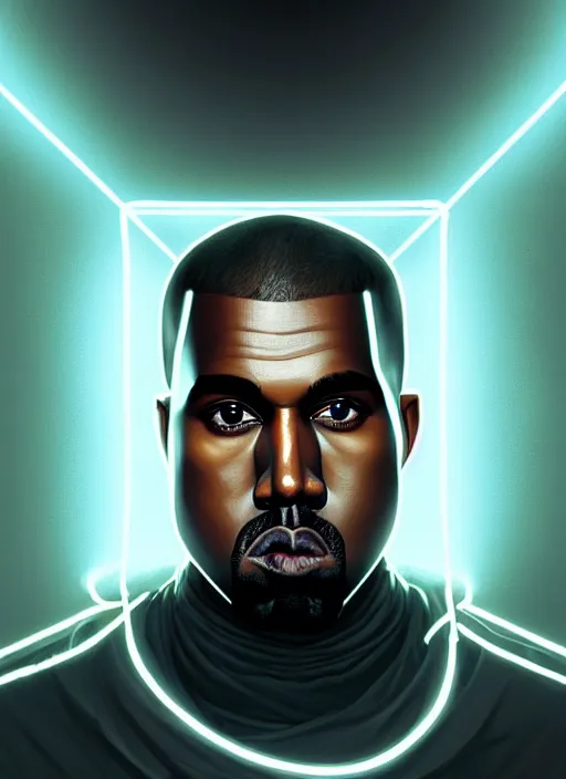 Image similar to symmetry!! portrait of kanye west, metal gear solii, tech wear, glowing lights!! intricate, elegant, highly detailed, digital painting, artstation, concept art, smooth, sharp focus, illustration, art by artgerm and greg rutkowski and alphonse mucha