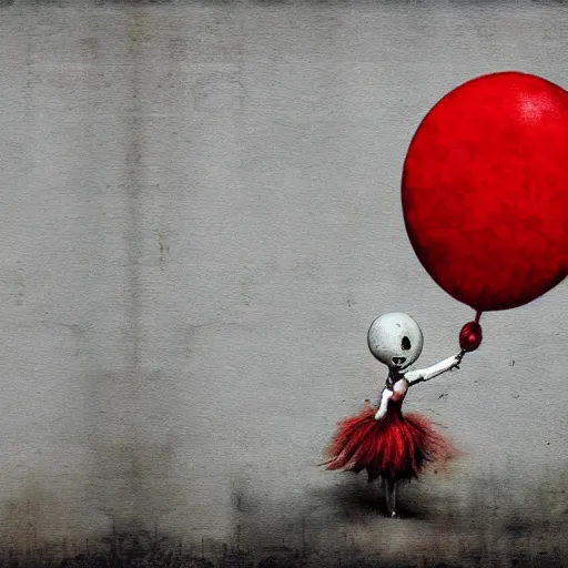 Prompt: grunge painting of elmo with a wide smile and a red balloon by Zdzisław Beksiński, loony toons style, pennywise style, corpse bride style, creepy lighting, horror theme, detailed, elegant, intricate, conceptual, volumetric light