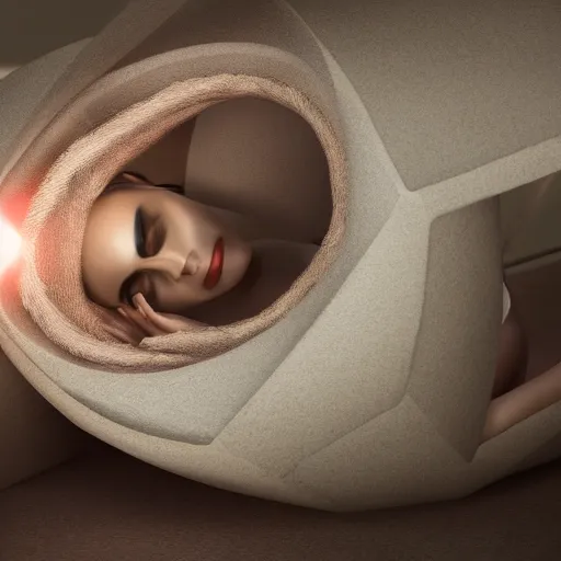 Prompt: a woman lying inside a hibernation pod, side view, in the style of blade runner, high tech, photoreal, dramatic lighting, unreal engine 5, octane rendering, ray tracing - w 1 0 2 4