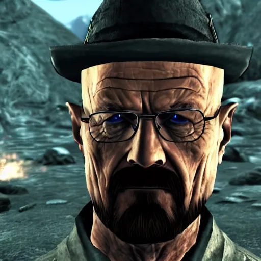 Image similar to walter white heisenberg in skyrim,