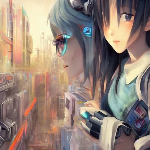 Image similar to dynamic composition, motion, ultra-detailed, incredibly detailed, a lot of details, amazing fine details and brush strokes, colorful and grayish palette, smooth, HD semirealistic anime CG concept art digital painting, watercolor oil painting of Clean and detailed post-cyberpunk sci-fi close-up schoolgirl in asian city in style of cytus and deemo, blue flame, relaxing, calm and mysterious vibes,, by a Chinese artist at ArtStation, by Huang Guangjian, Fenghua Zhong, Ruan Jia, Xin Jin and Wei Chang. Realistic artwork of a Chinese videogame, gradients, gentle an harmonic grayish colors. set in half-life 2, Matrix, GITS, Blade Runner, Neotokyo Source, Syndicate(2012), dynamic composition, beautiful with eerie vibes, very inspirational, very stylish, with gradients, surrealistic, dystopia, postapocalyptic vibes, depth of field, mist, rich cinematic atmosphere, perfect digital art, mystical journey in strange world