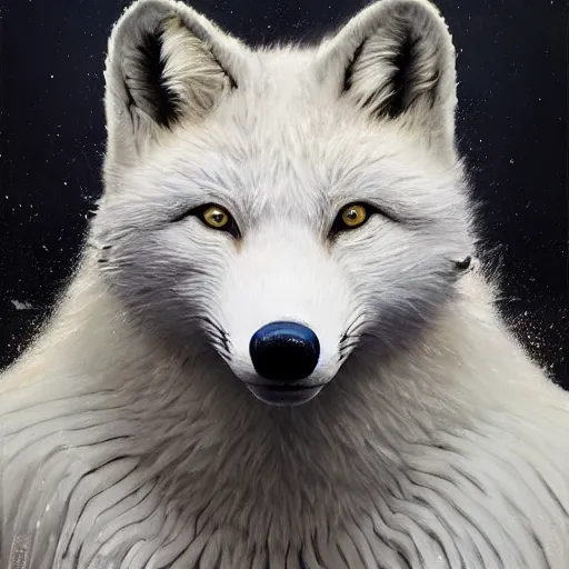 Prompt: Intricate five star Artic Fox by Greg Rutkowski and Pablo Picasso, oil on canvas, HDR, high detail, Photo realistic, hyperrealism,matte finish, high contrast, 3d depth, masterpiece, vivid and vibrant colors, enhanced light effect, enhanced eye detail,artstationhd