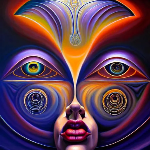 Prompt: vr painting of abstract surrealist forms by yvonne mcgillivray by mandy jurgens by michael divine, powerful eyes glowing highly detailed painting, spiritual abstract forms, symmetrical, trending on art station, abstract emotional, very beautiful, fantasy digital art, highly detailed patterned visionary art, magic symbols, by michael divine, cosmic nebula, black gold color scheme