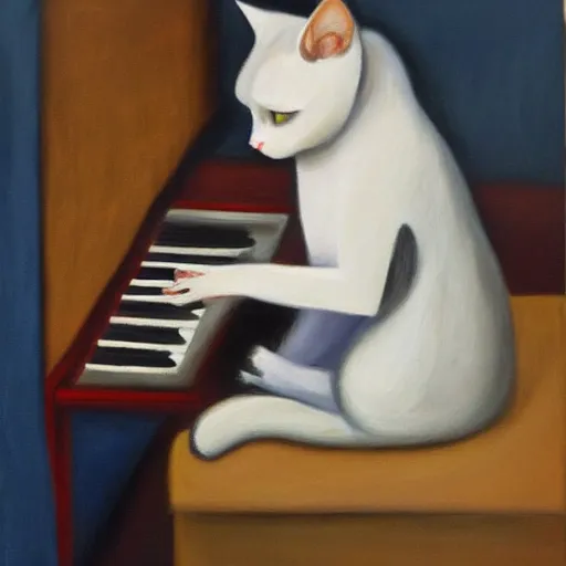 Prompt: an cat playing piano, oil painting,