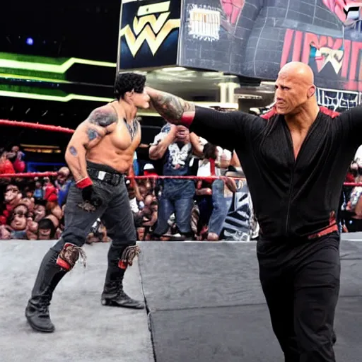 Image similar to dwayne johnson entering entrances of wwe as spiderman