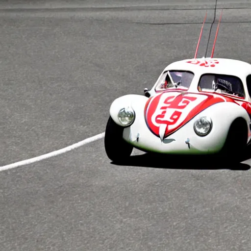 Image similar to close - up sports shot of'herbie the love bug'race car imax, 7 0 mm, movie still