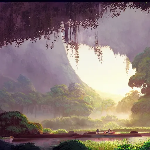 Prompt: an environmental concept art of rivendell by studio ghibli, environmental lighting, cinematic