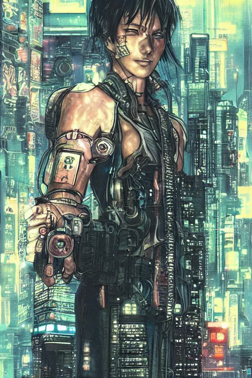 Prompt: \'Cyberpunk detective. Сoncept art. Artwork by Yoshitaka Amano. photoillustration