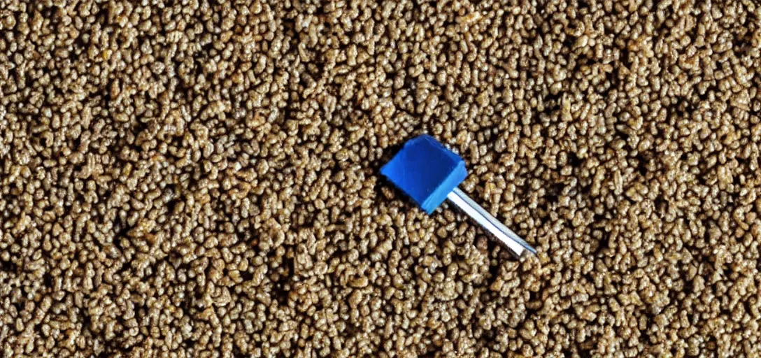 Image similar to Tiny people mining a grain of rice for food