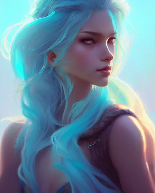 Prompt: portrait of a beautiful girl, flowy turquoise hair, cinematic lighting, highly detailed, digital painting, trending on artstation, pixiv, concept art, sharp focus, illustration, art by ross tran and wlop