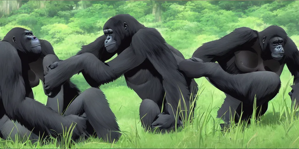 Prompt: two silverback gorillas fighting for dominance, by Makoto Shinkai, beautiful