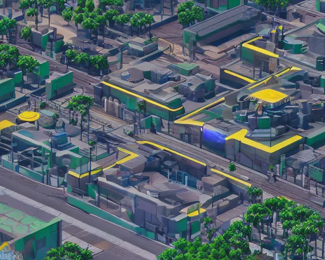 Image similar to fictional 3 d land plot ; moe art style ; isometric ; inspired by cyberpunk 2 0 7 7 ; highly detailed map ; realistic proportions ; realistic lighting ; hyperrealistic ; octane render ; unreal engine 5