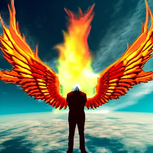 Image similar to a demon with huge nacreous fire wings