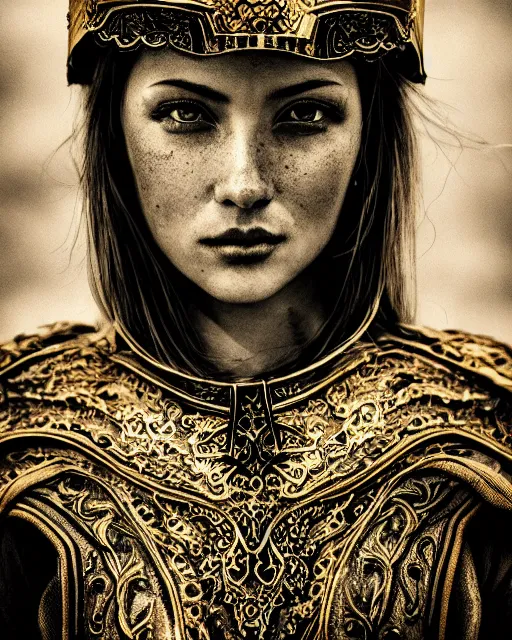 Image similar to ink wash painting portrait of woman in shining golden armor, high production value, intricate details, high resolution, hdr, high definition, masterpiece, realistic, ultrarealistic, highly detailed, hd, sharp focus, non blurry, sharp, smooth