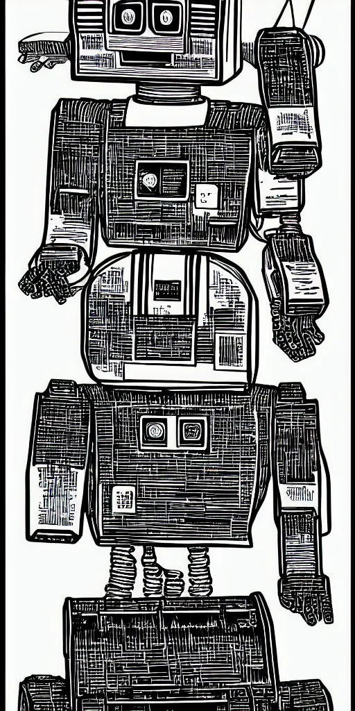 Image similar to commodore 64 robot, detailed color ink drawing