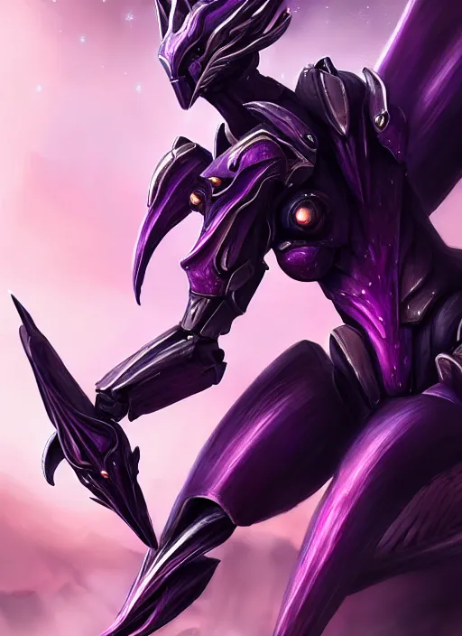 Image similar to cinematic, hyperdetailed elegant beautiful stunning giant anthropomorphic mecha hot female dragon goddess, sharp spines, sharp metal ears, smooth purple eyes, smooth fuschia skin, silver armor, nebula size, space, epic proportions, epic scale, macro giantess, warframe, destiny, furry, dragon art, goddess art, giantess art, furaffinity, octane