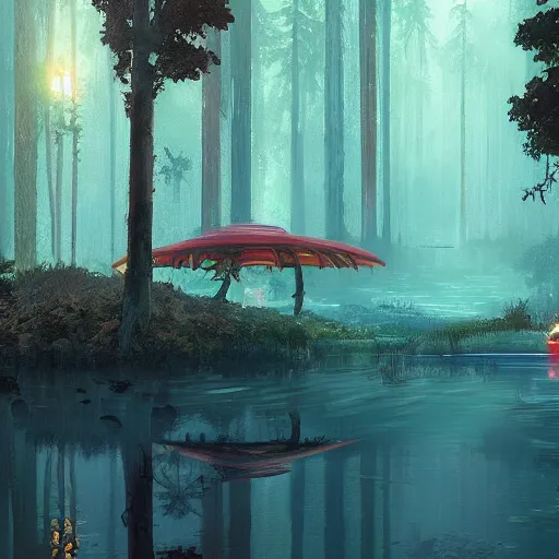 Prompt: hypnagogic reflections in the cenotes by Simon stalenhag and makoto shinkai